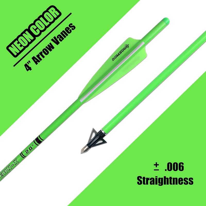 BOWSOUL Crossbow Bolts 20inch Fluorescence Color Carbon Crossbow Hunting Arrows with 4" Vanes and Replaced Arrowhead(12 Pack) - Image 2